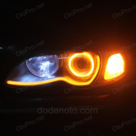 Độ LED mí khối trắng vàng, angel eyes 2 màu, đèn gầm cho BMW 318