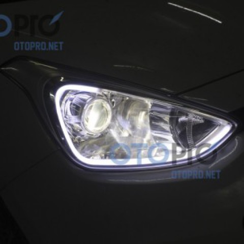 Độ đèn bi xenon Q5, LED mí khối trắng vàng xe Grand i10