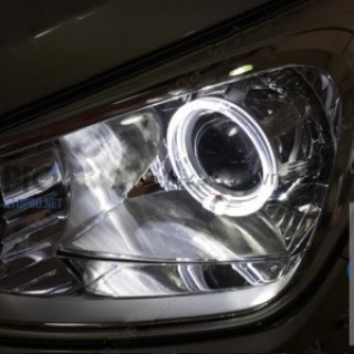 Độ đèn pha bi xenon, angel eyes LED cho xe Grand i10