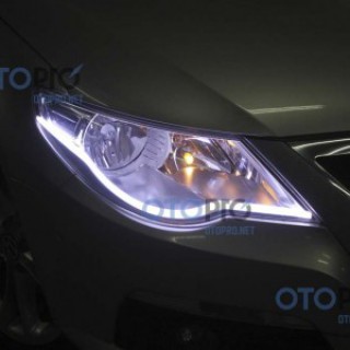 Độ dải LED mí khối trắng vàng cho xe Wolkswagen Tiguan