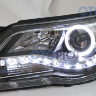 Đèn pha độ LED nguyên bộ cho xe Tiguan mẫu angel eyes khối