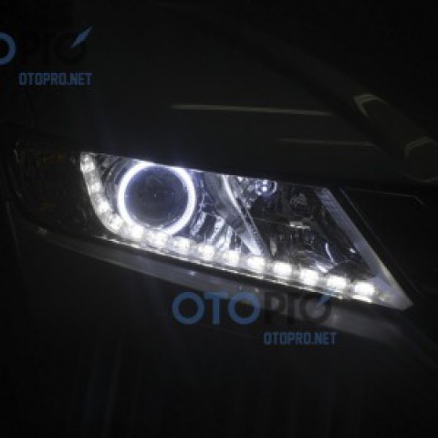 Honda City 2015 độ đèn pha bi xenon, angel eyes, LED mí thủy tinh