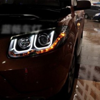 Đèn pha độ LED nguyên bộ xe Santafe 2006-2010 mẫu BMW chữ U