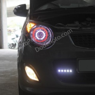 Độ đèn bi xenon, angel eyes, LED daylight cho Morning 2010