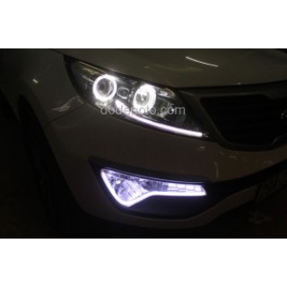 Độ vòng Angel Eyes BMW, dải LED mí khối trắng vàng đèn gầm Kia Sportage