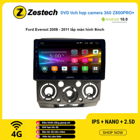 Màn hình DVD Zestech tích hợp Cam 360 Z800 Pro+ Ford Everest 2009 – 2011