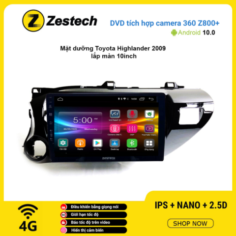 Màn hình DVD Zestech tích hợp Cam 360 Z800+ Toyota Hilux 2012 – 2018
