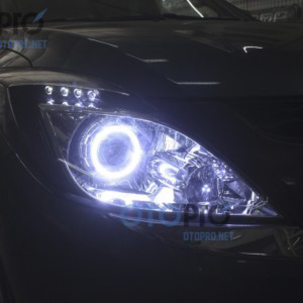 Mazda BT50 độ đèn pha bi xenon, angel eyes LED, mí oblock