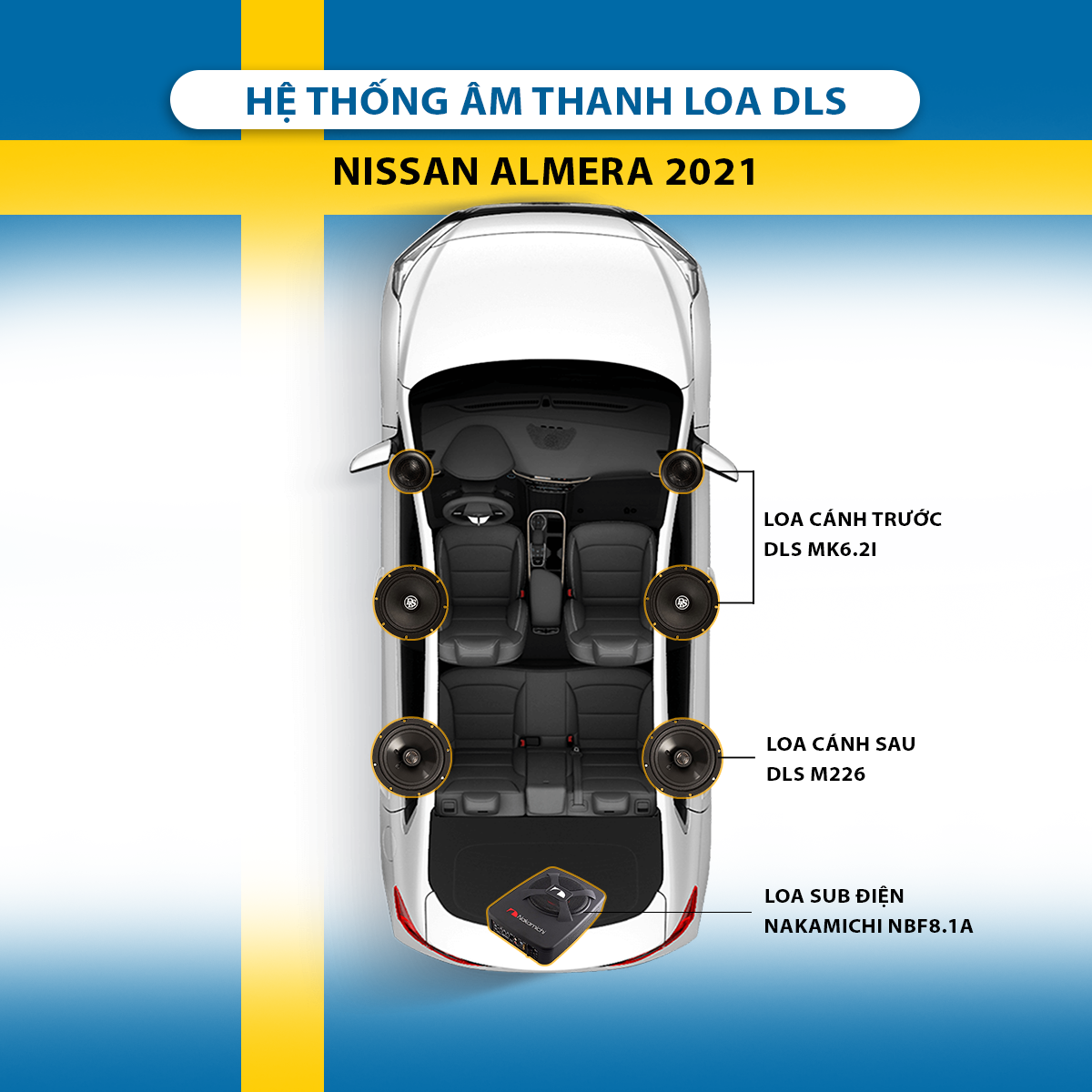 Độ loa Nissan Almera 2021 với cấu hình âm thanh loa DLS MK6.2i