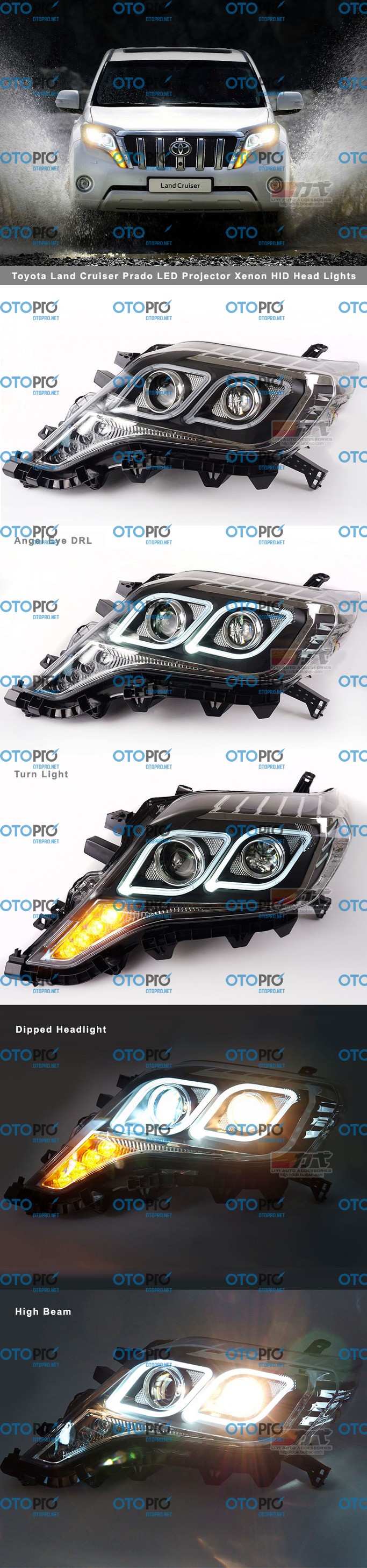 Đèn pha độ LED nguyên bộ cho xe Toyota Prado 2014-2015
