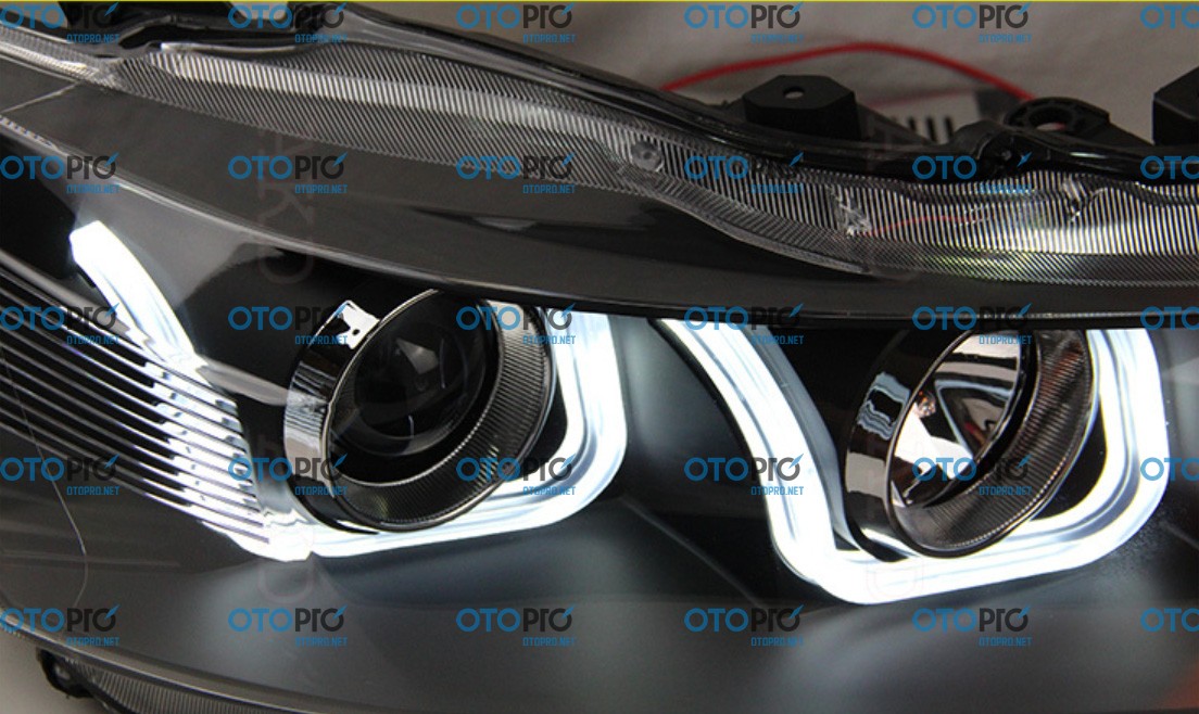 Đèn pha độ LED nguyên bộ xe Yaris 2014-2015 mẫu chữ U 2 bi