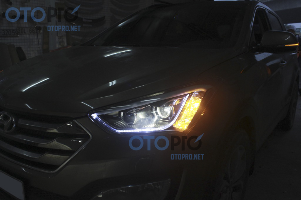 Đèn pha độ LED nguyên bộ cho xe Hyundai Santafe 2015 mẫu 2 bi