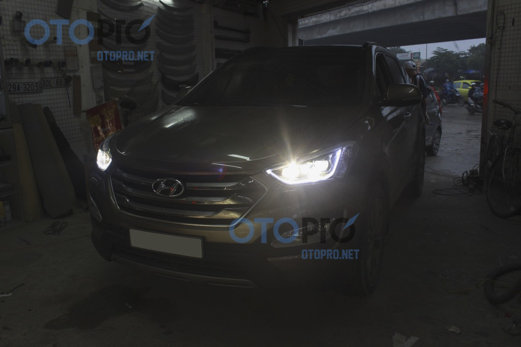 Đèn pha độ LED nguyên bộ cho xe Hyundai Santafe 2015 mẫu 2 bi